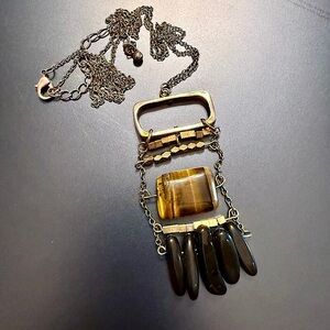 Artisan Mixed Metal Modern Tigers Eye Onyx Necklace